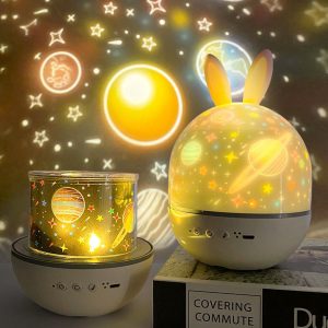 Lámpara Nocturna De ConejoMusical c/ Carga USB y Control Remoto + 21 Diseños de Proyección